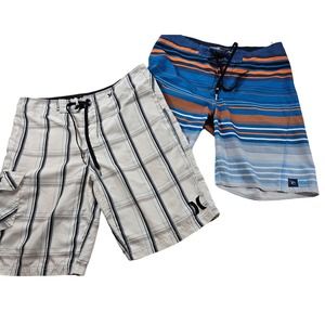 Lot of 2 men 32 / 34 board shorts rip curl Hurley swim trunks READ ^